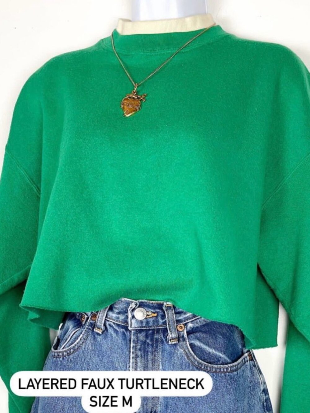 Tultex Layered Faux Turtleneck Green Medium